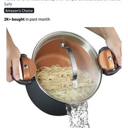 Gotham Steel 5 Quart Stock Pot Multipurpose Pasta Pot with Strainer Lid & Twist and Lock Handles, Nonstick Ceramic Surface Makes for Effortless Cleanu