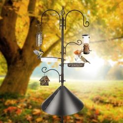 Bird Feeder Pole with Squirrel Baffle - Deluxe Feeder Station Kit Includes Suet Cage, Wild Bird Feeders & Planter Hanger for Garden, Yard