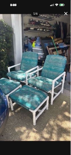 PVC Patio Chairs with Ottomans Set of 2