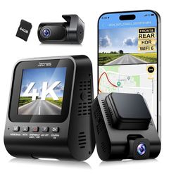 4K Dash Cam Front and Rear, Dash Camera for Cars 2 Channel HDR, WiFi 6, Free 64GB Included, Built-in GPS, Night Vision, 170°Wide Angle, G-Sensor, 24H 