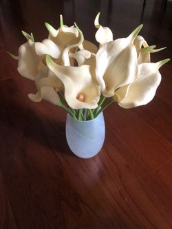 Artificial Flowers with Glass Vase
