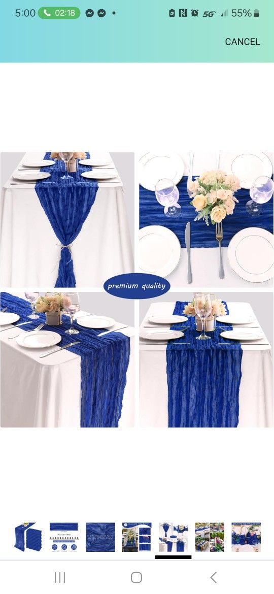 8 Blue Cheese Cloth Table Runners 10ft. Each