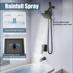 Shower Tub Faucet Set with Handheld Spray Shower System Single Shower Rainfall Head and Handle with Tub Spout Combo Rough-in Valve Included C31 bl $50