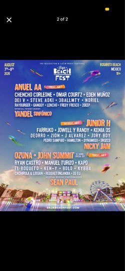 ** (2) 3-Day Baja Beach Fest VIP Passes For Sale**