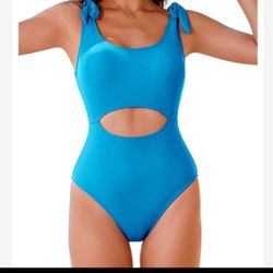 Stunning Chic Women's AIMAGE Blue Cutout One Piece Swimsuit S