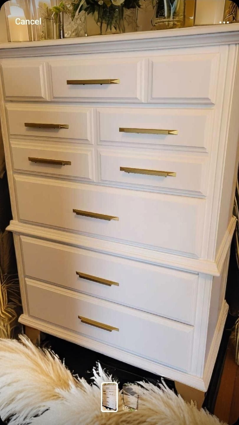 White With Gold Solid Wood Dresser