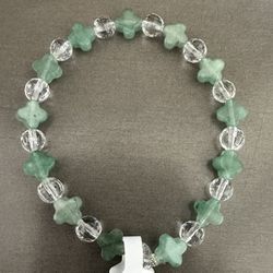 New, Beautiful Green Aventurine And Clear Quartz Crystal Bracelet. Jewelry Bag Included. 