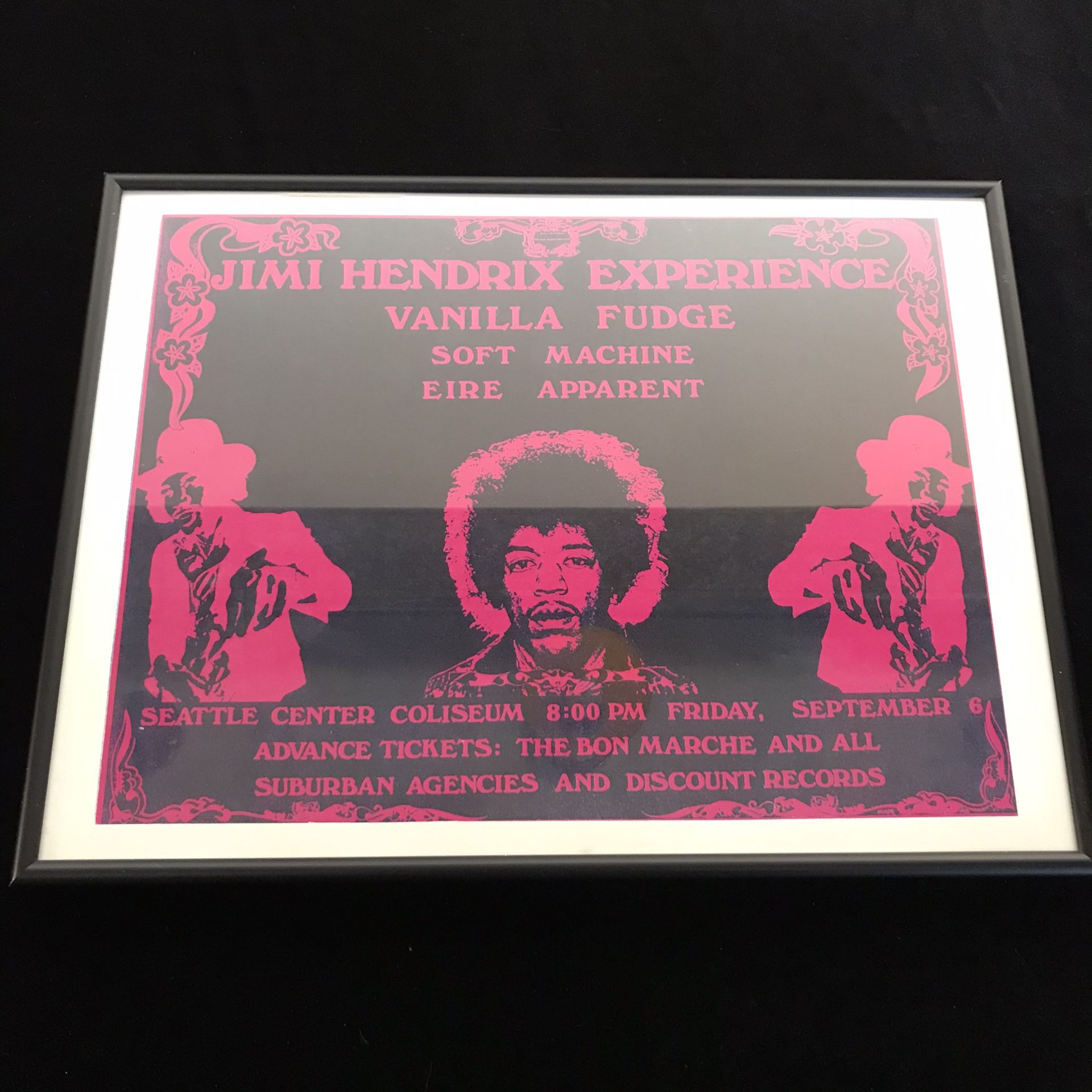 Jimi Hendrix Experience - Seattle Center Coliseum Concert Poster - Framed Art Reprint
