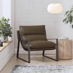 Sling Accent Chair for Living Room, Camel Faux Leather