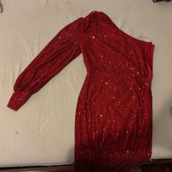 One-Shoulder Red Sequin Maxi Dress Size L