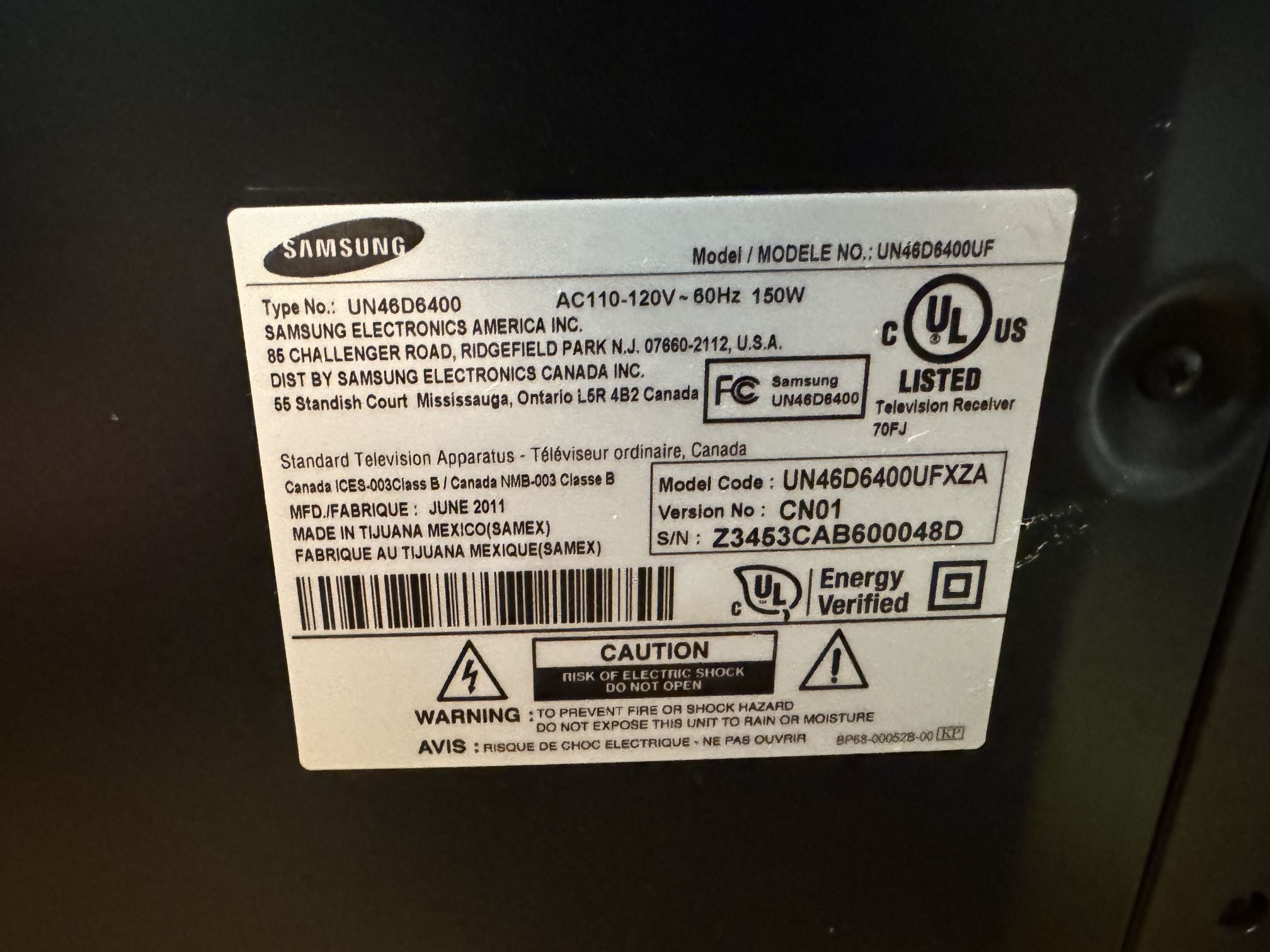 UN48D6400 Samsung TV 46inch Smart TV