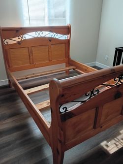 Bedframe and dresser with mirror