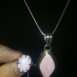 Sterling silver Necklace Pink.ring. Rose Quartz Pinkstone