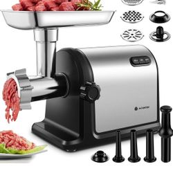 AAOBOSI Electric Meat Grinder [3000W] Heavy Duty Stainless Steel Meat Mincer with 3 Grinding Plates, 3 Sausage Stuffer Tubes & Kubbe Attachments,Easy 