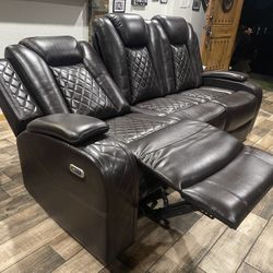 Brown Leather Sofa Set With Power Reclining Seats