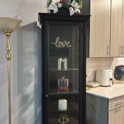 Dark Brown Glass Cabinet With Storage 