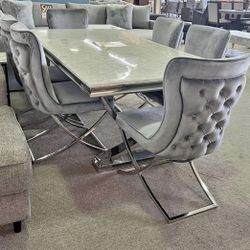 White & SILVER Dining Room SET 🖤🖤🖤