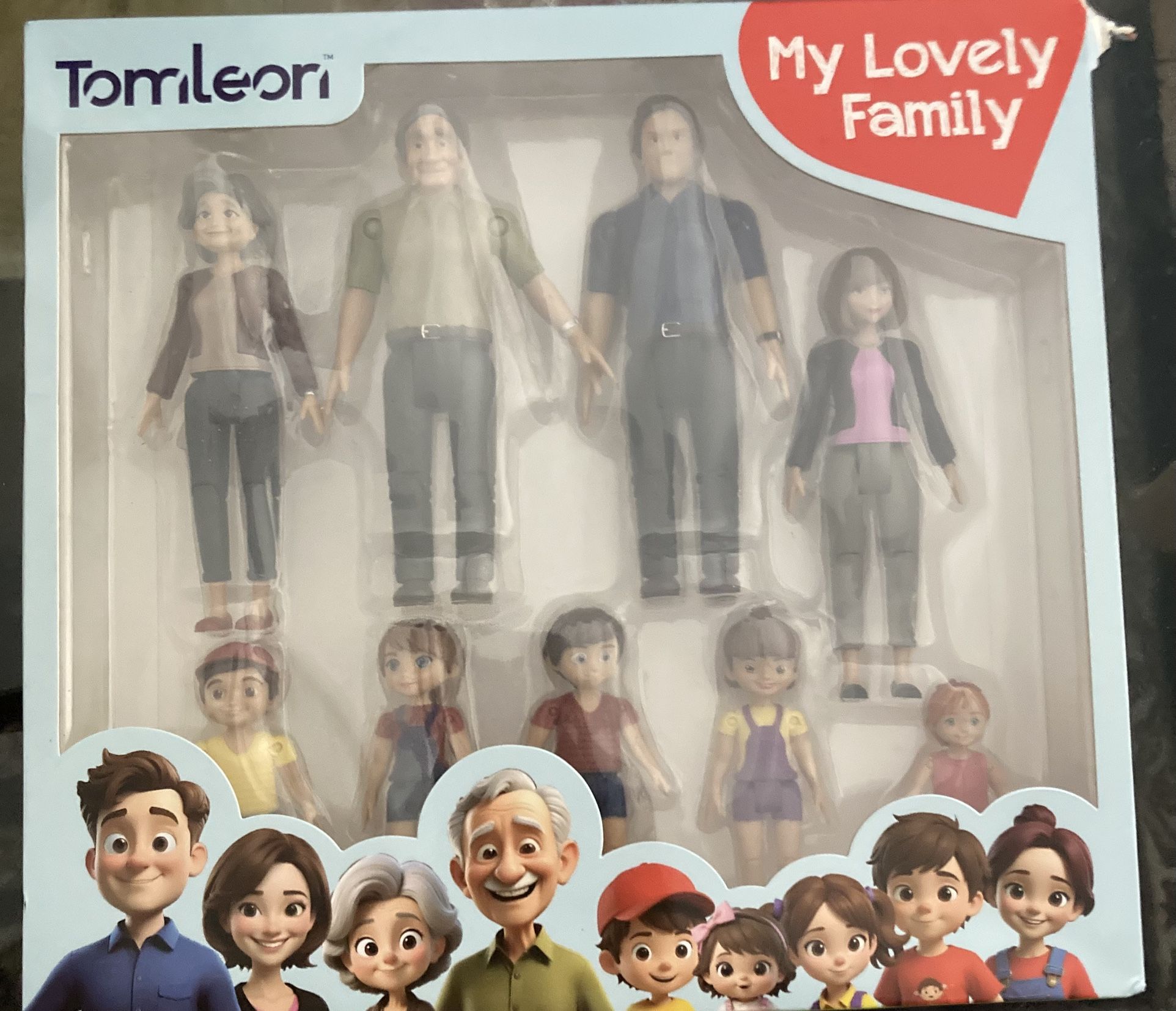 Dollhouse People, Bendable Dollhouse Family Set – 9 Poseable Figures Including Grandpa, Grandma, Mom, Dad, Sister, Brother, Cousins, and a Baby Girl –