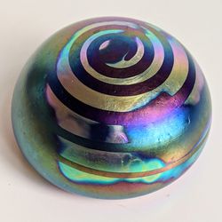 Gary Levay Signed Iridescent Rainbow Splatter Art Glass Paperweight