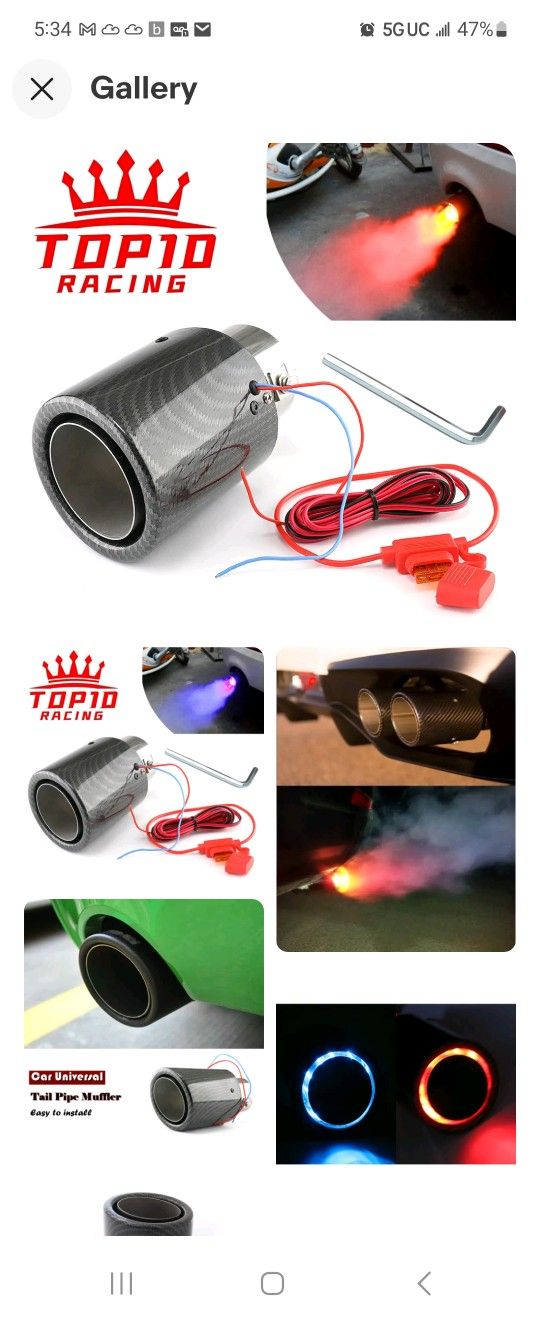 Red/Blue Flame Carbon Fiber Led Exhaust Tipracing Cartail Pipe Muffler