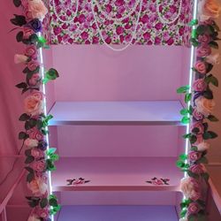 Solid Wood Pink and Lavender Floral Bookshelf