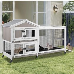  Rabbit Hutch Outdoor Indoor Bunny Hutch 2-Story Large Rabbit Cage