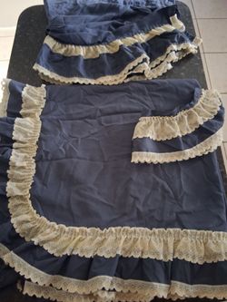 Vintage 80s Farmhouse Pricilla Curtains Blue & Lace 2 sets