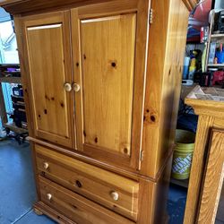 Tv Dresser, Mirror, Glass Cabinet.