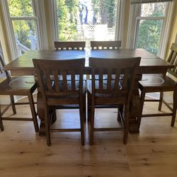 Rustic Solid Wood  Bar,-height Dining Table +6 chairs (expandable)