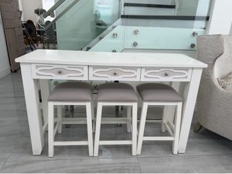 White and Grey Bar table with stool