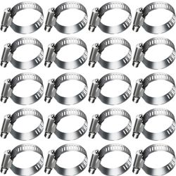 20pcs Adjustable Worm Gear Hose Clamp Stainless Steel Pipe Clamps, 1"-2"(27-51mm) Tube Clamp Tool for Water Pipe, Plumbing, Fuel Line,Intercooler 