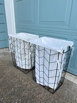 🧺 2x Rectangle Wire Laundry Hampers with Liners – Black Metal