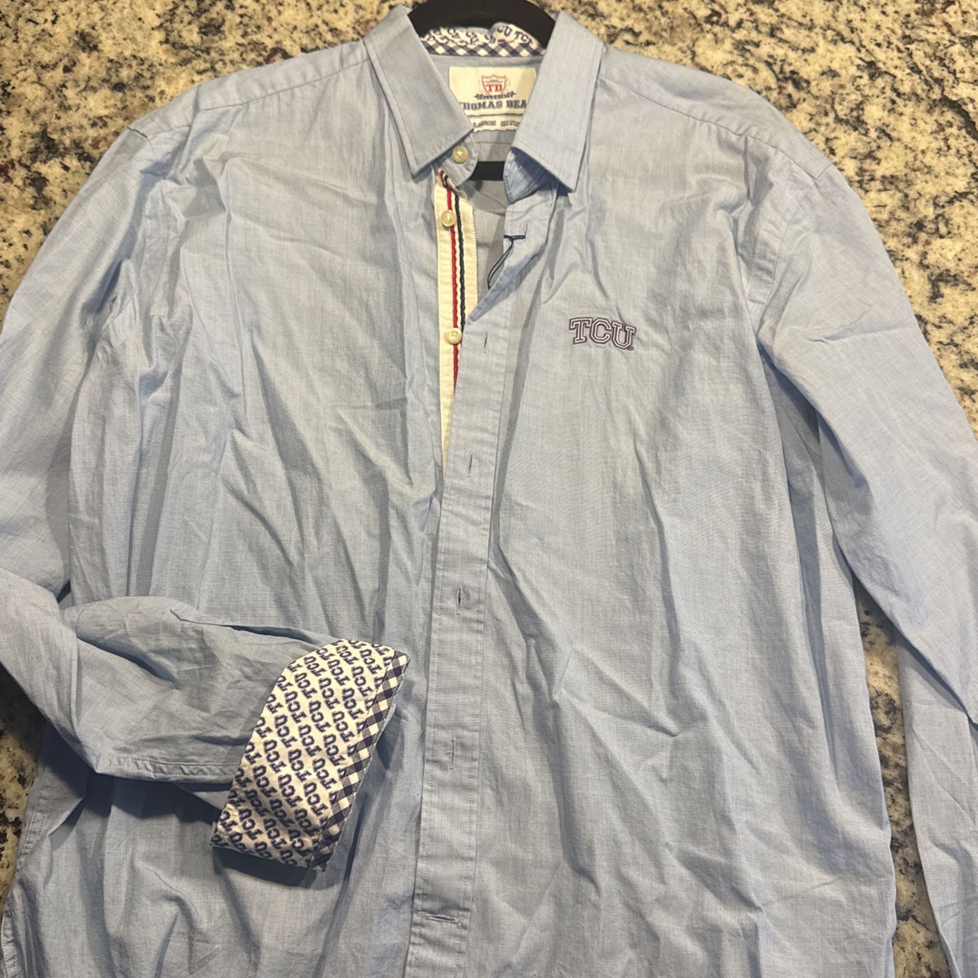 Men’s NWT Thomas Dean Collegiate TCU Dress Shirt Sz L