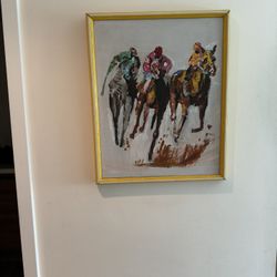 Mid-Century Leroy Neiman Type Horse Painting Retro framed 