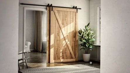 SMARTSTANDARD 9 Feet Bypass Sliding Barn Door Hardware Kit - for Double Wooden Doors-Single Track
