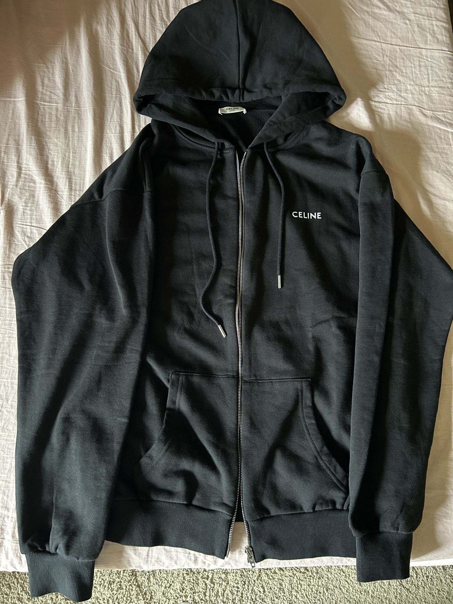 Celine Zipped Cotton Fleece Hoodie size L