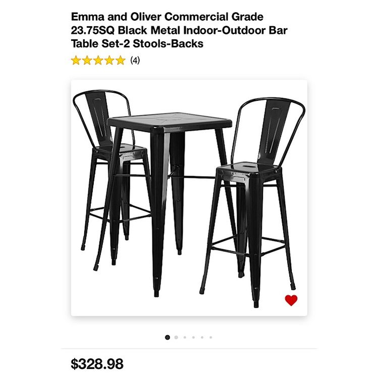 $50 Table/$40 Bar Chairs Or $90 Set: Mid- Modern Emma and Oliver Black Metal Indoor-Outdoor Bar Table Set. Final Price! Can Be Sold Separately!