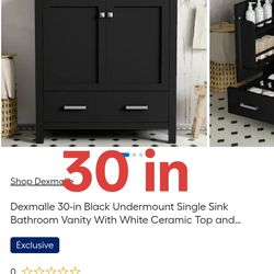 30-in Black Undermount Single Sink Bathroom Vanity With White Ceramic Top and Drawer