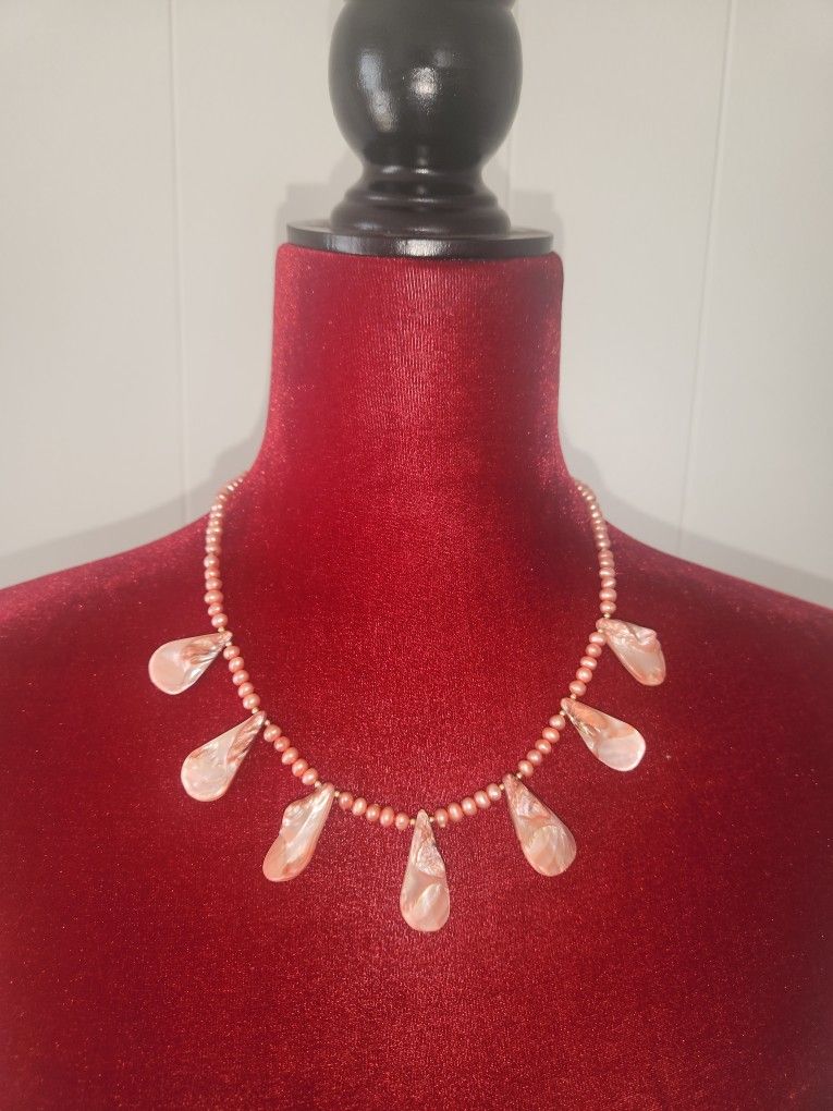Vintage Pink Mother Of Pearl Necklace
