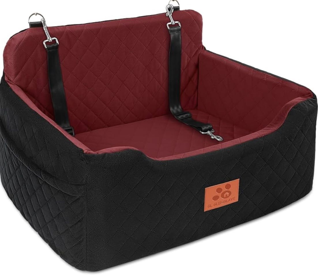 Dog Car Seat for Medium/Large Dogs, Dog Booster Seat for Pet Under 50lbs or 2 Small Dogs, Detachable and Washable Pet Car Bed, Multi-(Black/Red)
