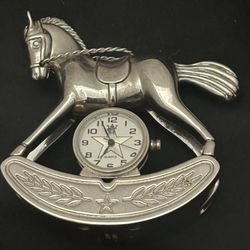 Natasha Chrome Played Rocking Horse Crystal Studded Table Desk Clock