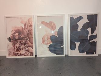 3 piece floral art canvas set teal & pink