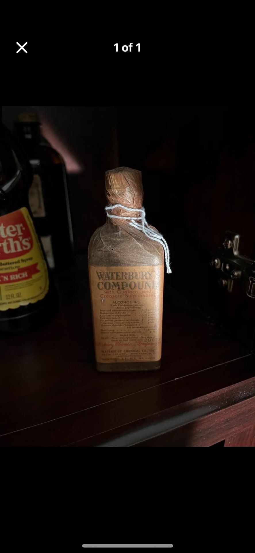 Rare Antique Waterbury Compound Medicine Bottle - Sealed Original Packaging