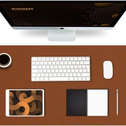K KNODEL Large Office Leather Desk Mat, Mouse and Keyboard Pad, Laptop Mat Brown