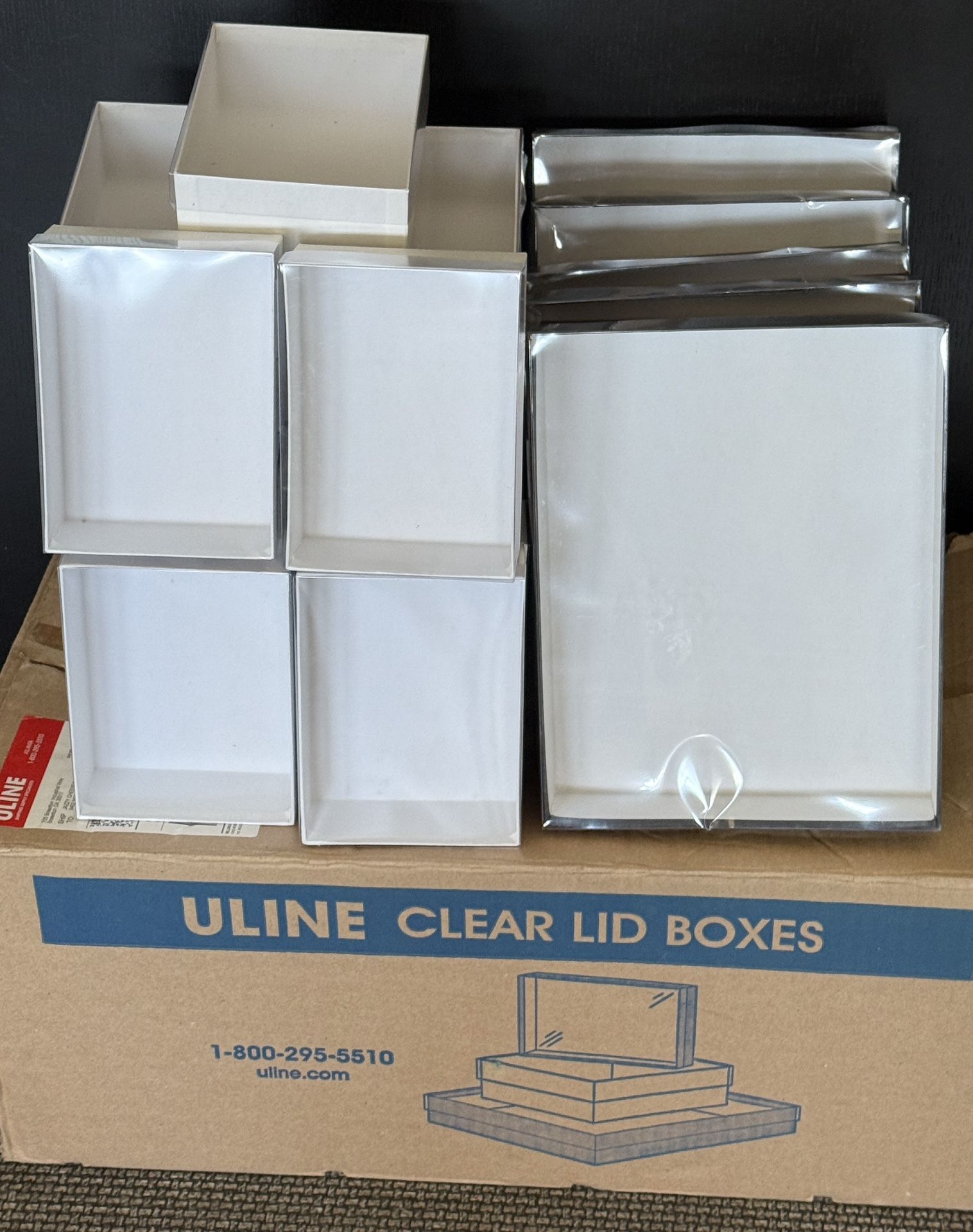 Premium Clear Lid Gift Boxes White Base Mixed Sizes Lot of 24 Uline