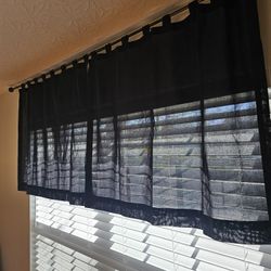 $10.00 - 42" Black Window Curtain Panels, Tab  Top Design/Semi-Sheer/2 Panels!  In "Like New" Condition!