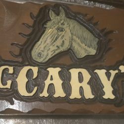 Handcarved And Painted Horse Head On Wood With Name: McCary's 18"L/11"W/2"H 