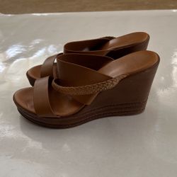 Leather Woman Shoes  Heels Open Toe Slip on Heels