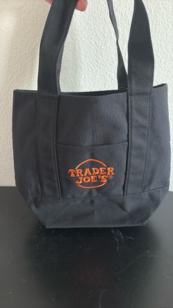 Trader Joes Trick Or Treat Mini Canvas Tote Bag Halloween Black Orange