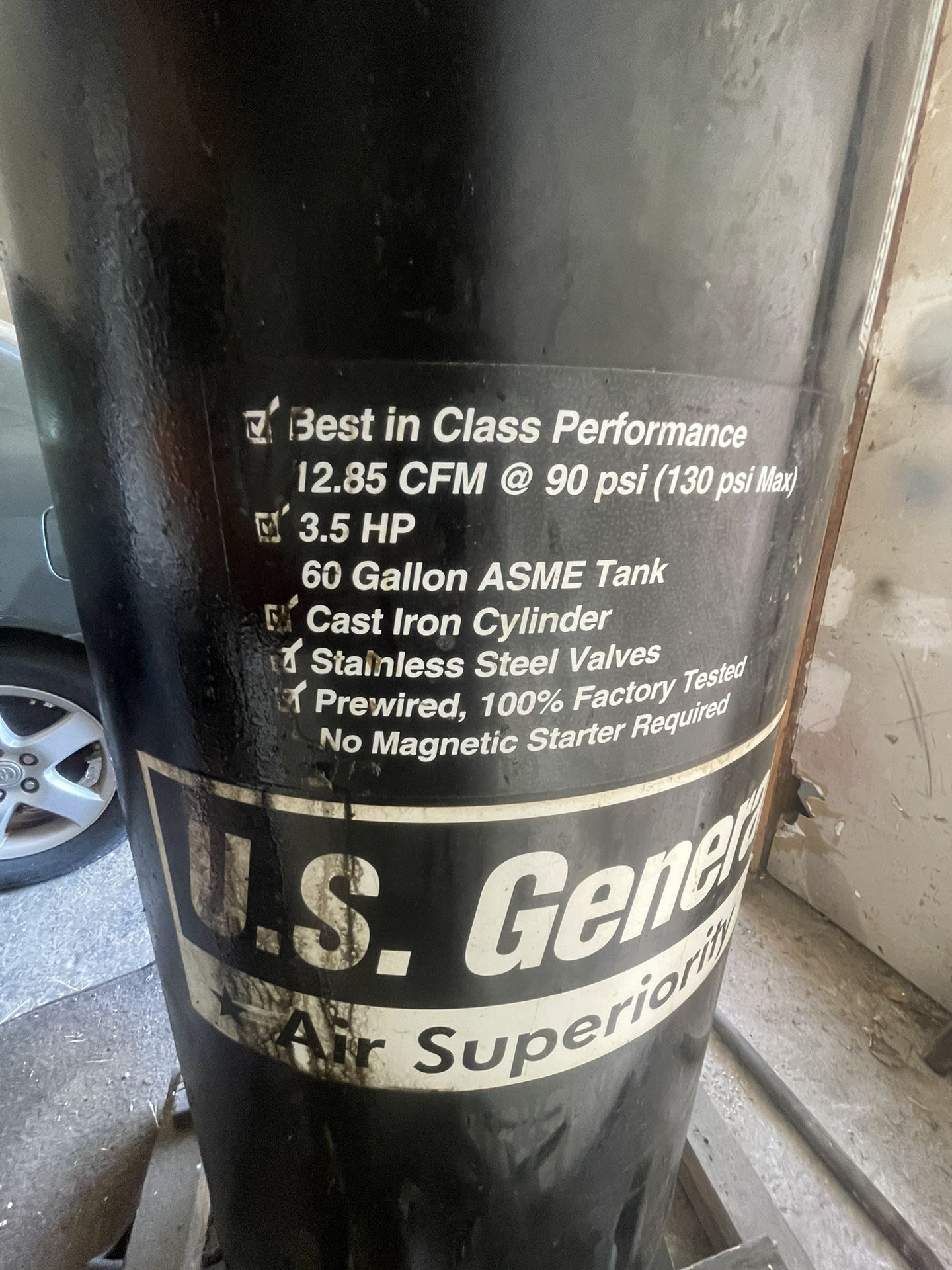U.S. General 60 Gallon Air Compressor – 3.5 HP (Needs Repair)